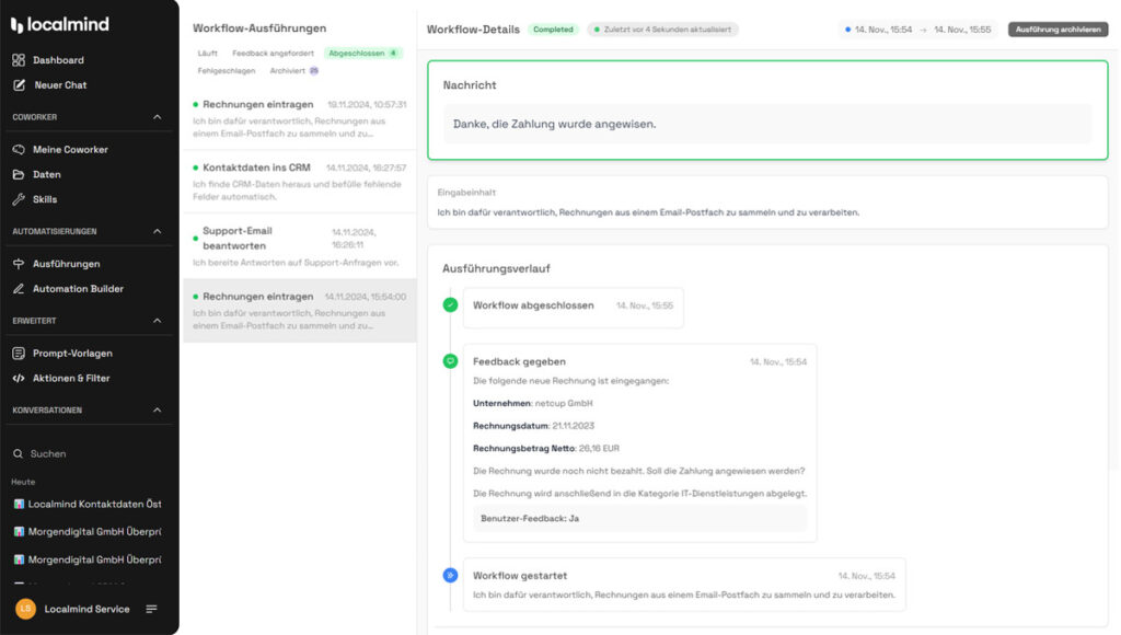 Localmind AI View von Inbox Feedback
