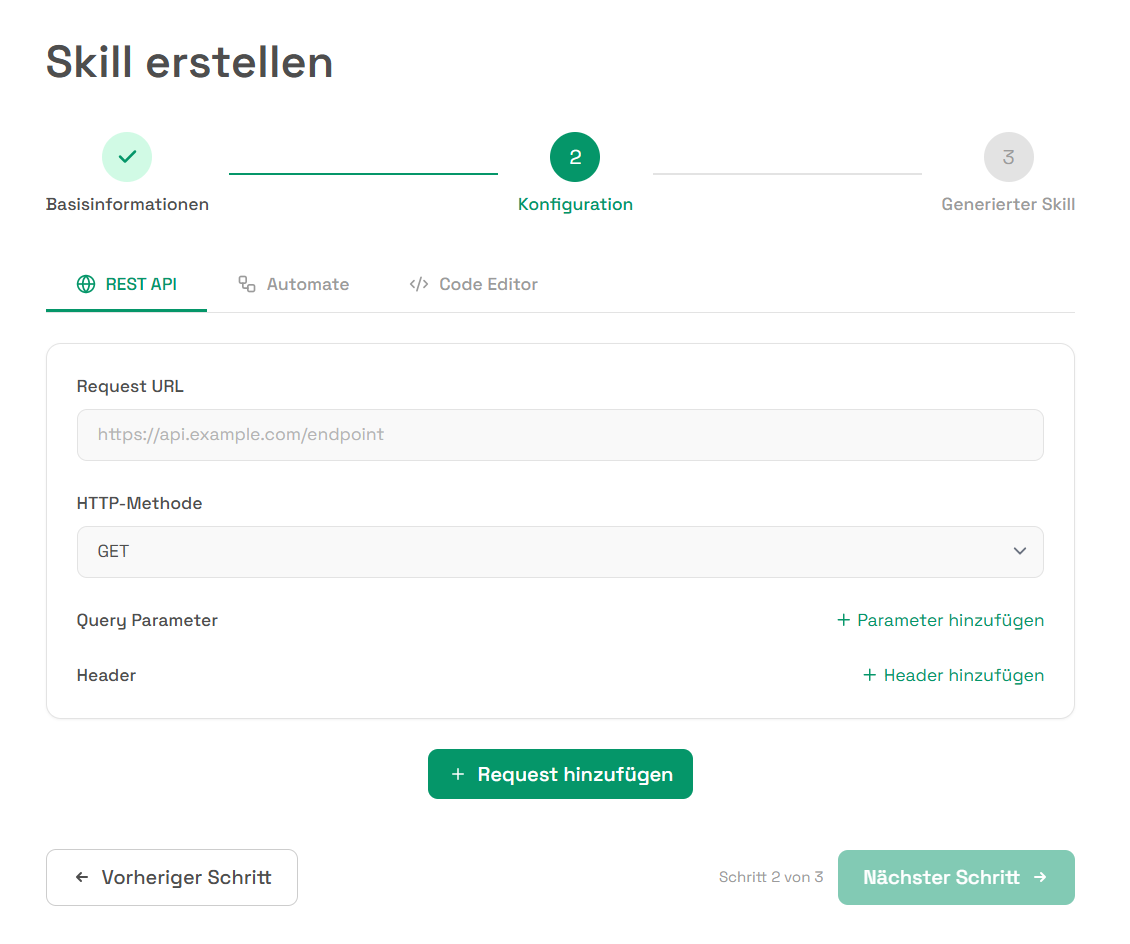 Bild des Konfigurators für Skills mit REST API Anbindung